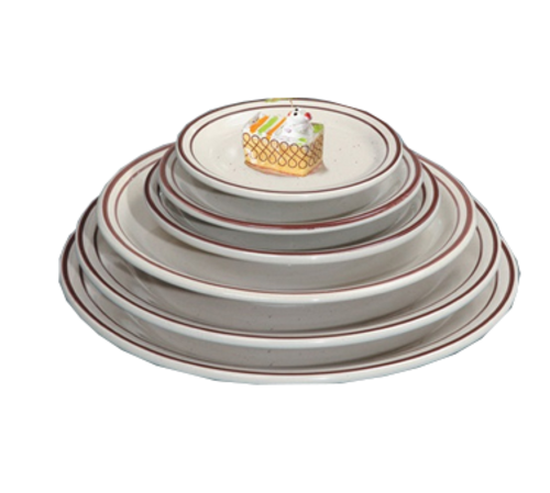 Yanco BR-8 9" Dia. White Ceramic Round Brown Speckled Plate