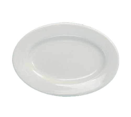 Yanco RE-281 18" L x 12" W American White Ceramic Oval Wide Rim Rolled Edge Recovery Platter