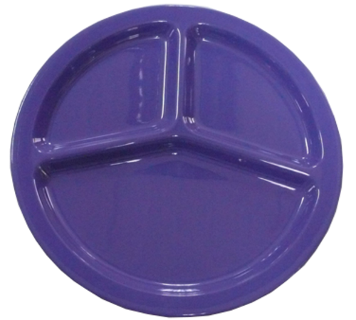Yanco MS-710BU 10.25" Dia. Blue Melamine Round Milestone 3-Compartment Plate