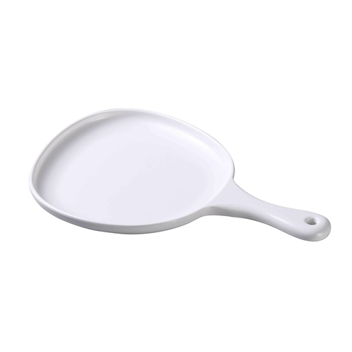 Yanco MO-810 12" L x 8" W x 1" H White Matte Finish Melamine Organic Shape Moderne Pan Plate with Handle