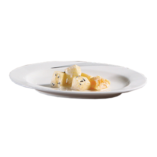 Yanco UR-210 9.5" L x 6.75" W Bone White Porcelain Oval Wide Rim Urban Line Platter with Line Design