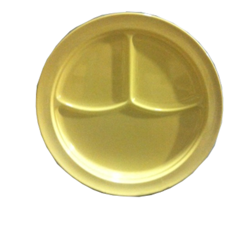 Yanco NS-703Y 10.25" Dia. Yellow Melamine Round Deep Nessico 3 Compartments Plate