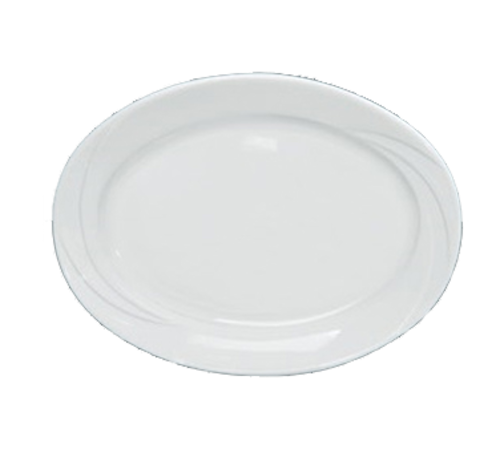 Yanco MM-34 9.25" L x 7" W Bone White Porcelain Oval Embossed Rim Miami Platter