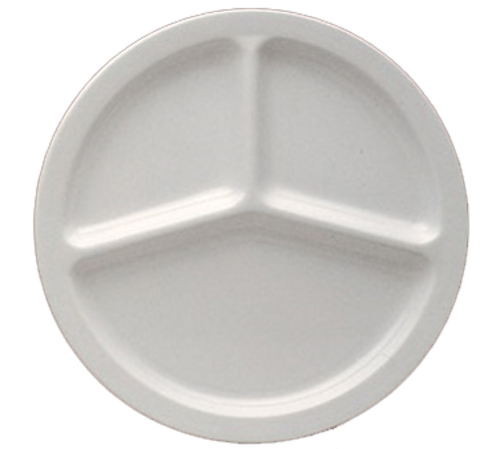 Yanco NS-702W 10" Dia. White Melamine Round Deep Nessico 3 Compartments Plate