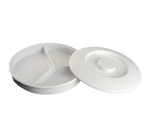 Yanco NS-608-1W 8.25" Dia. White Melamine Round Deep 3 Compartments Nessico Divided Server with Lid