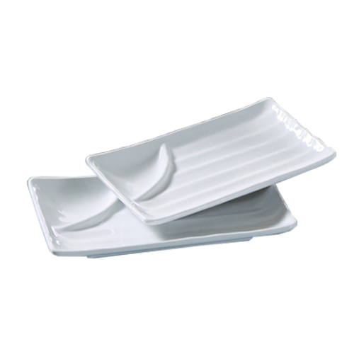 Yanco OK-209 8.75" W White Melamine Rectangular Osaka Divided Plate with Sauce Compartment