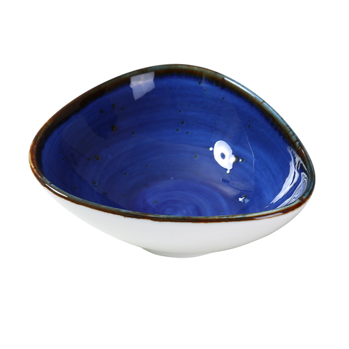 Yanco LY-404BU 5 Oz. Blue Porcelain Triangular Lyon Sauce Bowl