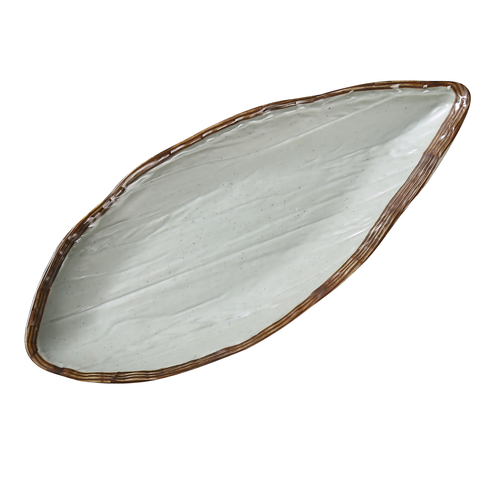 Yanco YO-2112 12" L X 5.13" W Matte Green Melamine Oval Yoto Display Plate with Foot