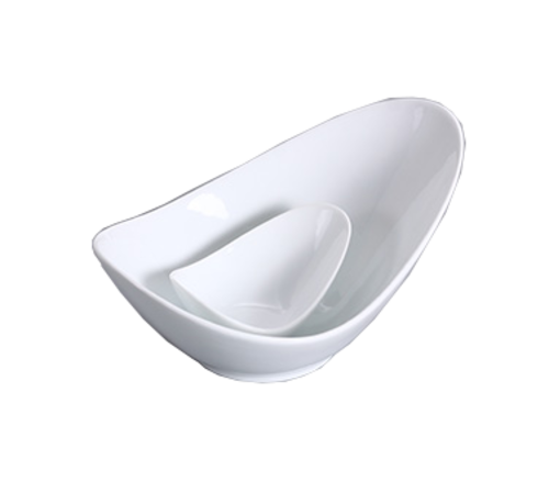 Yanco FU-510 28 Oz. Bone White Porcelain Oval Fuji Fortune Bowl