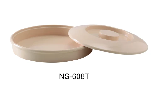Yanco NS-608-1T 8.25" Dia. Tan Melamine Round Deep 3 Compartments Nessico Divided Server with Lid