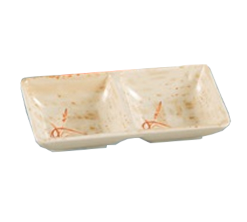 Yanco OR-4031 2 Oz. Each 5.75" W Melamine Rectangular 2 Compartments Orchis Divided Sauce Dish