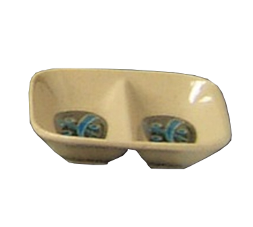 Yanco JP-0001 2 Oz. 3.5" W Melamine Rectangular 2 Compartments Japanese Divided Sauce Dish