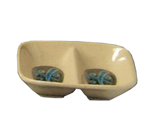 Yanco JP-0001 2 Oz. 3.5" W Melamine Rectangular 2 Compartments Japanese Divided Sauce Dish