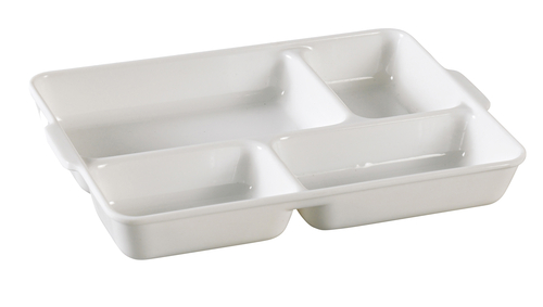 Yanco NC-4420 9.5" W x 7" D White Melamine Rectangular Nu-Classic 4 Compartments Plate