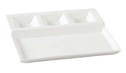 Yanco PS-2010 10.25" L X 8.75" W White Porcelain Rectangular Piscataway 4-Compartment Plate