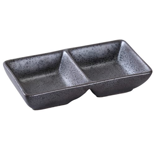 Yanco DB-4032 2 Oz. Rectangular Porcelain Diamond Black Sauce Dish