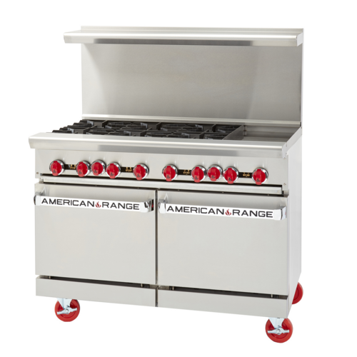 American Range ARGF-8-NG 48" W 8 Open Burners Natural Gas Green Flame Heavy Duty Restaurant Range - 294,000 BTU