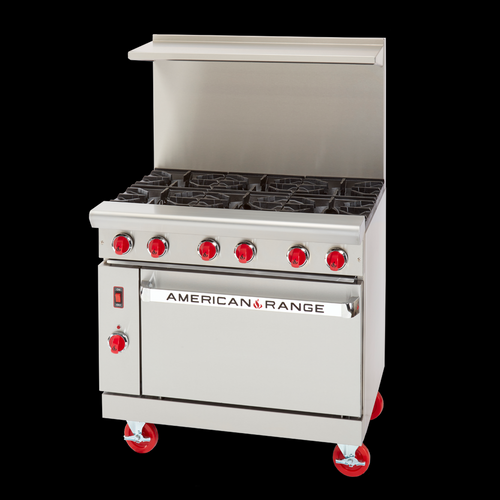 American Range ARGF-6-NG 36" W 6 Open Burners Natural Gas Green Flame Heavy Duty Restaurant Range - 215,000 BTU