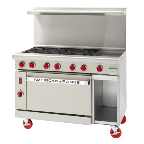 American Range ARGF-24G-4B-126-NG 48" W 4 Open Burners Natural Gas Green Flame Heavy Duty Restaurant Range - 195,000 BTU