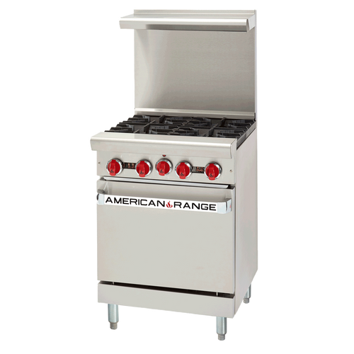 American Range AR-4 24" W 4 Open Burners Space Saver Oven Natural Gas Restaurant Range - 155,000 BTU