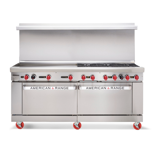 American Range AR-24G-8B-NVL-SBR 72" W 8 Burners Natural Gas Restaurant Range - 323,000 BTU