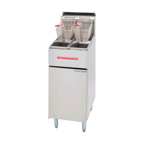 American Range AF-25/25 15.5" W Stainless Steel Natural Gas Dual Half-Size Fryer - 160,000 BTU
