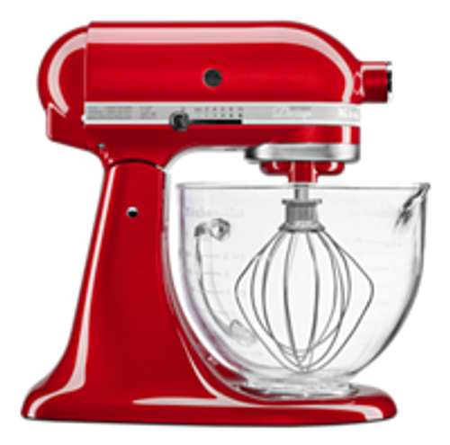 KitchenAid KSM155GBCA 5 Qt. Candy Apple Red 10-Speed KitchenAid Artisan Design Series Tilt-Head Stand Mixer with Glass Bowl