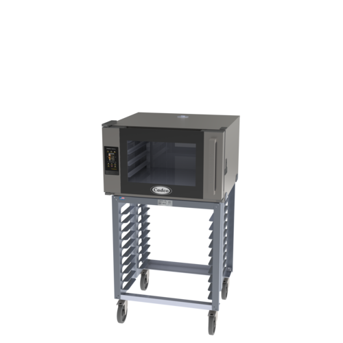 Cadco BLS-4FTR-1 54.78" H Stainless Steel with Stand Electric Bakerlux TOUCH Heavy-Duty Convection Oven - 208-240 Volts