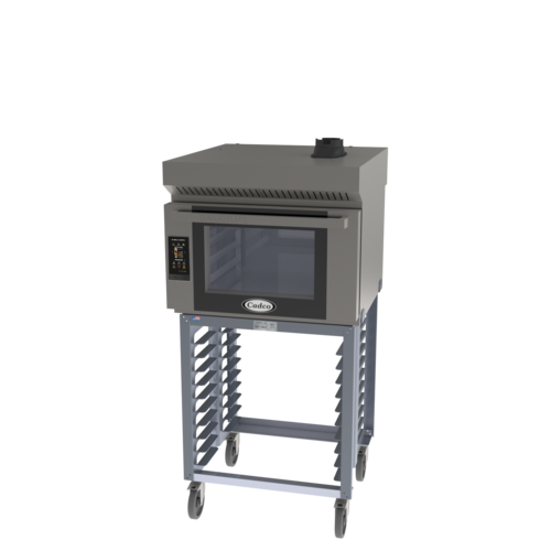 Cadco BLS-4FTD-1H 65.41" H Stainless Steel with Stand and Ventless Hood Bakerlux TOUCH Heavy-Duty Convection Oven - 208-240 Volts