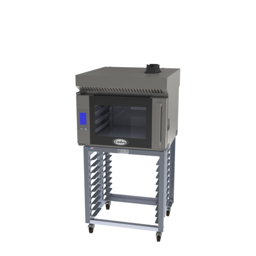 Cadco BLS-4FTR-1H 65.66" H Stainless Steel with Stand and Ventless Hood Electric Bakerlux TOUCH Heavy-Duty Convection Oven - 208-240 Volts
