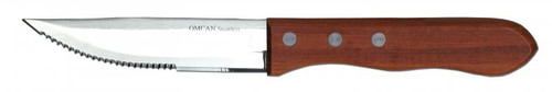 Omcan USA 12791 Stainless Steel Wood Handle Pointed Tip Table Steak Knife Set (1 Set of 6 Knives)