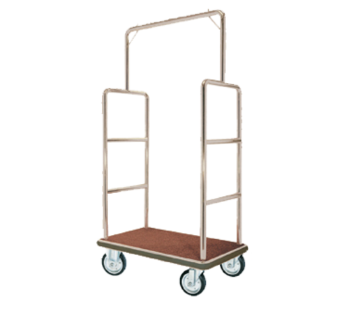 AARCO LC-1C 42" W x 24" D x 72" H Chrome Frame Finish Red Deck Luggage Cart with 6" Wheels