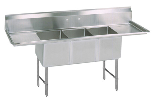 BK Resources BKS6-3-18-14-18TS 93.25" W 18 Gauge Stainless Steel Sink