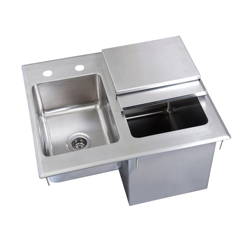 BK Resources BK-DIBHL-2118 21" W x 18" D Stainless Steel Drop-In Ice Bin with Sink