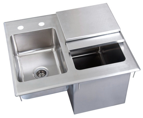 BK Resources BK-DIBHL-2118 21" W x 18" D Stainless Steel Drop-In Ice Bin with Sink