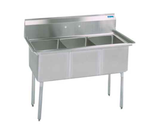 BK Resources BKS-3-1620-12S 53" W x 25.81" D 18 Ga. Stainless Steel Base 3 Compartments Sink without Drainboard