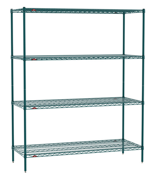 Metro EZ2460NK3-4 60" W x 24" D Green Epoxy Coated 4 Wire Shelves Super Erecta Convenience Pak Shelving Unit