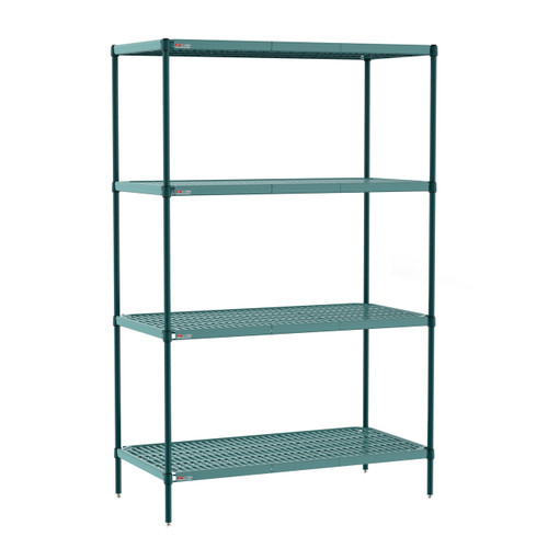 Metro PR-213074K3-S-4 21" W x 30" D Green Steel Louvered 4 Shelves 4 Posts Super Erecta Pro Starter Unit