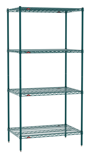 Metro EZ2436NK3-4 36" W x 24" D Green Epoxy Coated 4 Wire Shelves Super Erecta Convenience Pak Shelving Unit