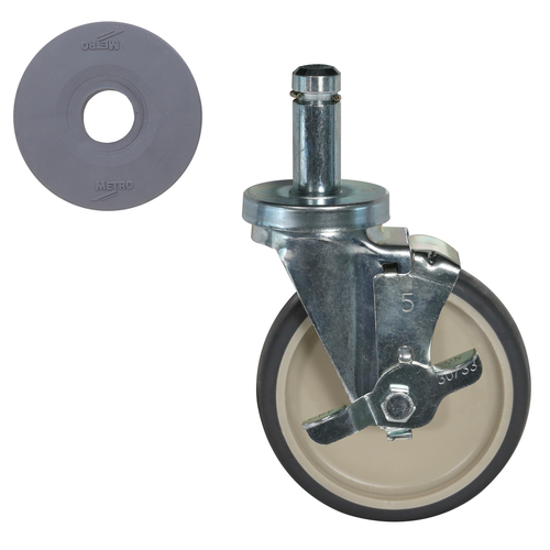 Metro N5MFTPB 5" Dia. Chromate Plated Super Erecta Stem Caster for Swivel with Brake