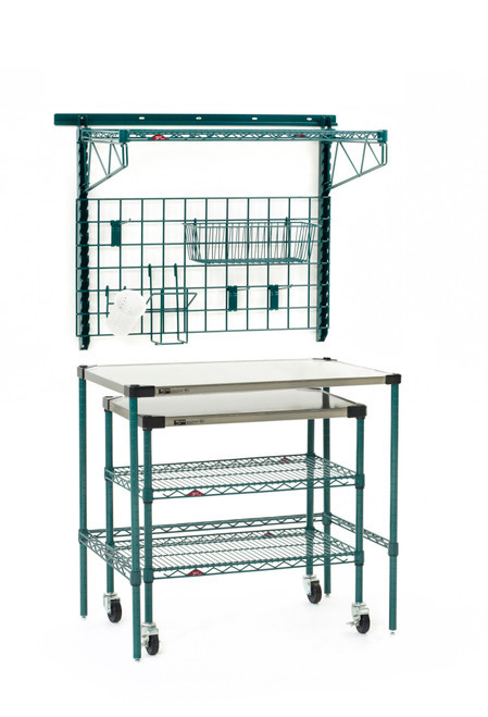 Metro SMSPM2436 36" W Stainless Steel Super Erecta Prep Station with Overhead SmartWall System & Undercounter Mobile Cart