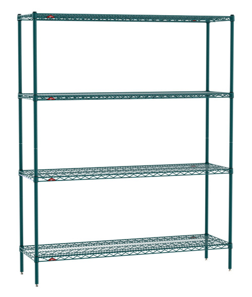Metro EZ1860NK3-4 60" W x 18" D Green Epoxy Coated 4 Wire Shelves Super Erecta Convenience Pak Shelving Unit