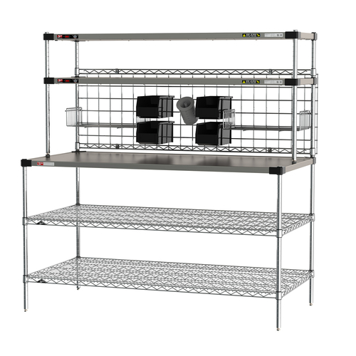 Metro CRHSP-3060 60" W x 30.75" D Stainless Steel Prep Workstation with Overhead Heated Shelves - 120 Volts