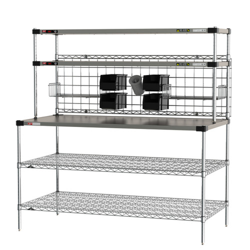 Metro CRHSP-3060 60" W x 30.75" D Stainless Steel Prep Workstation with Overhead Heated Shelves - 120 Volts