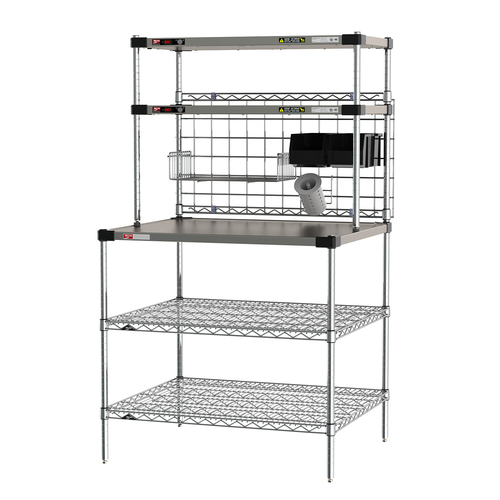Metro CRHSP-3036 36" W x 30.75" D Stainless Steel Prep Workstation with Overhead Heated Shelves - 120 Volts
