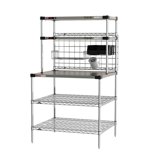 Metro CRHSP-3036 36" W x 30.75" D Stainless Steel Prep Workstation with Overhead Heated Shelves - 120 Volts