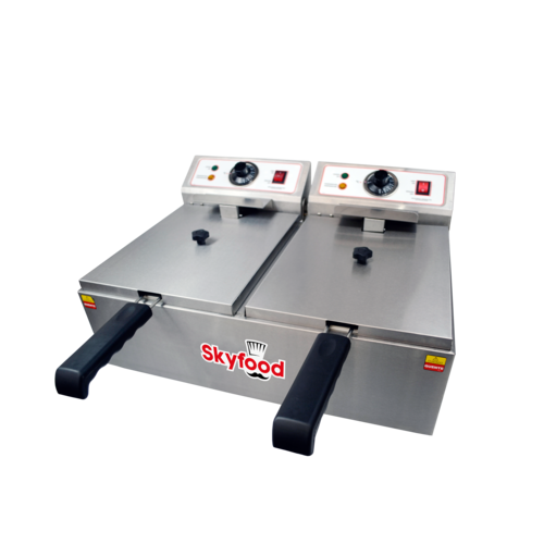 Skyfood FED-20-N 20 Lbs. Stainless Steel Split Pot Electric Countertop Fryer - 110 Volts