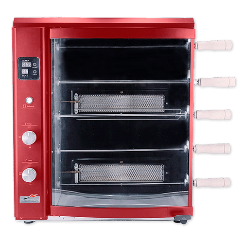 Skyfood BG-05LX RED 21" W Red Curved Glass Door Portable Liquid Propane Brazilian Flame Outdoor Rotisserie - 13,000 BTU