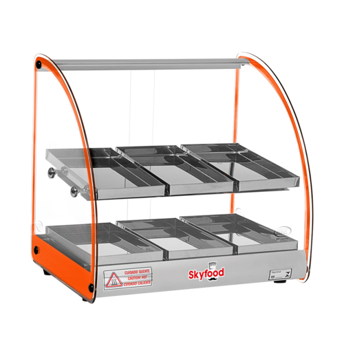 Skyfood FWD2-18O 18.5" W Orange Stainless Steel Base Curved Glass Food Warmer Display Case - 120 Volts