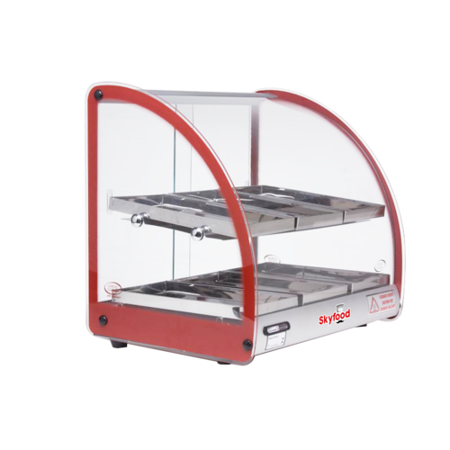 Skyfood FWD2-18R 18.5" W Red Stainless Steel Base Curved Glass Food Warmer Display Case - 120 Volts